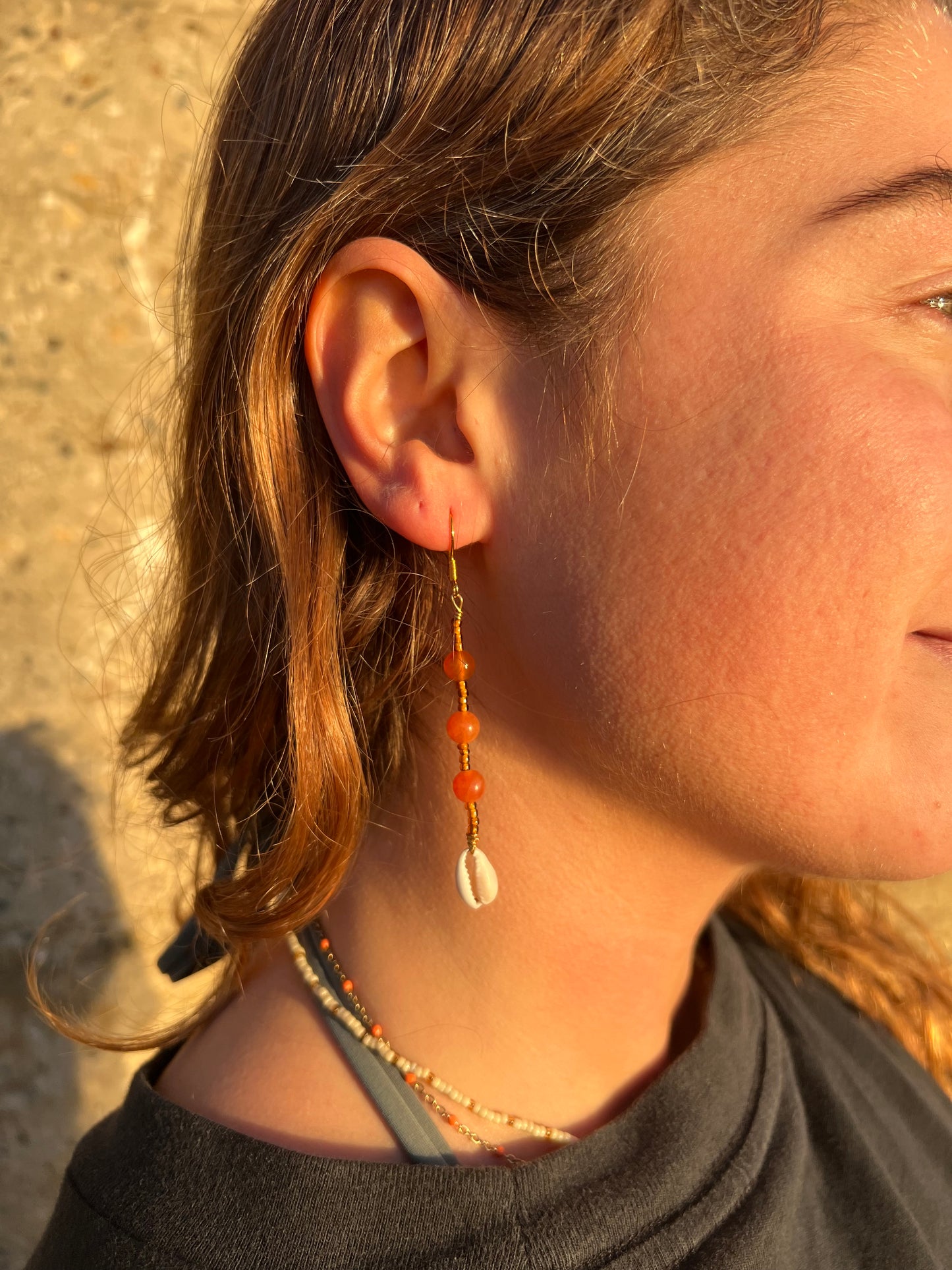 Orange Aura Cowrie Earrings