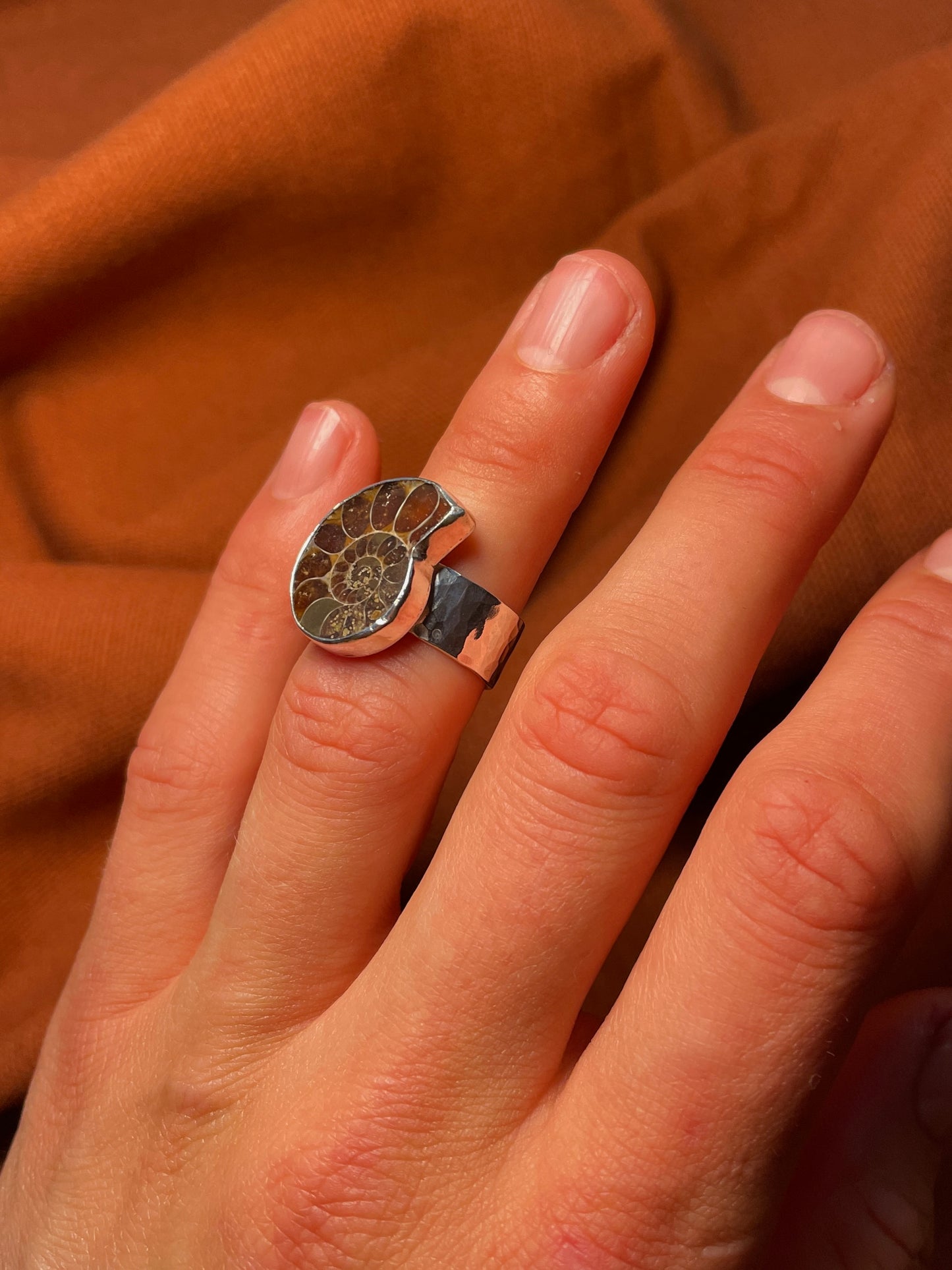 Hammered Ammonite Ring