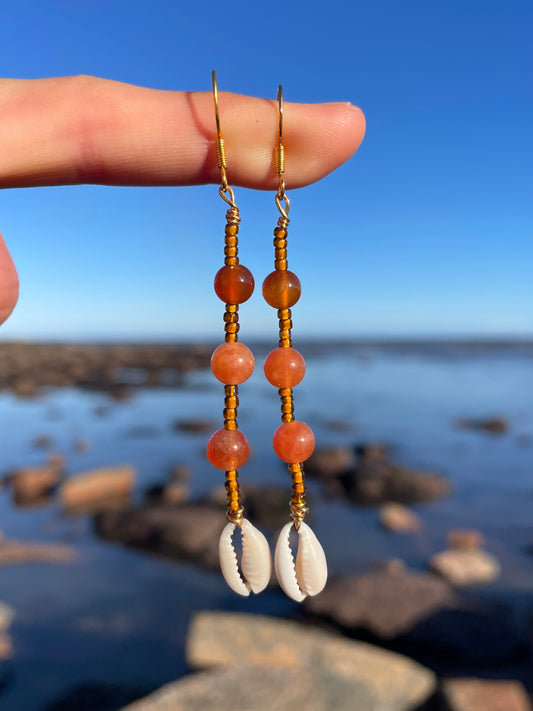 Orange Aura Cowrie Earrings