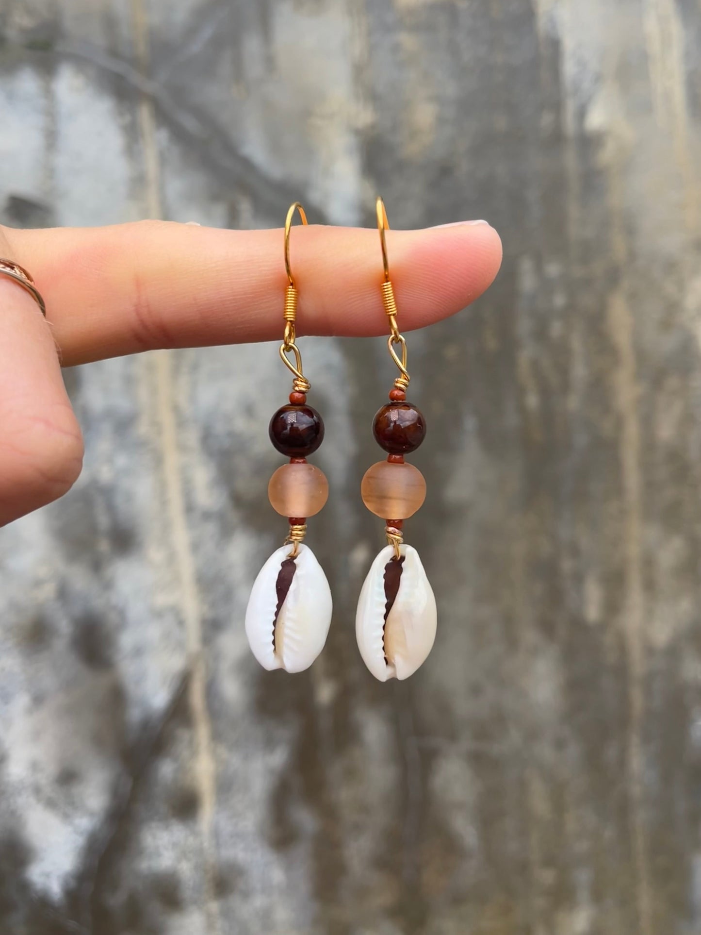 Peachy Glow Cowrie Earrings