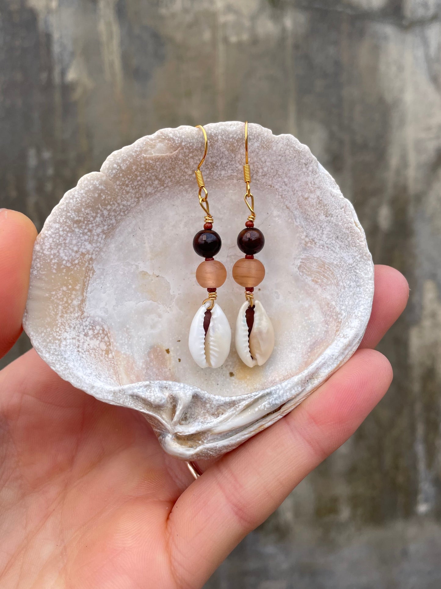 Peachy Glow Cowrie Earrings